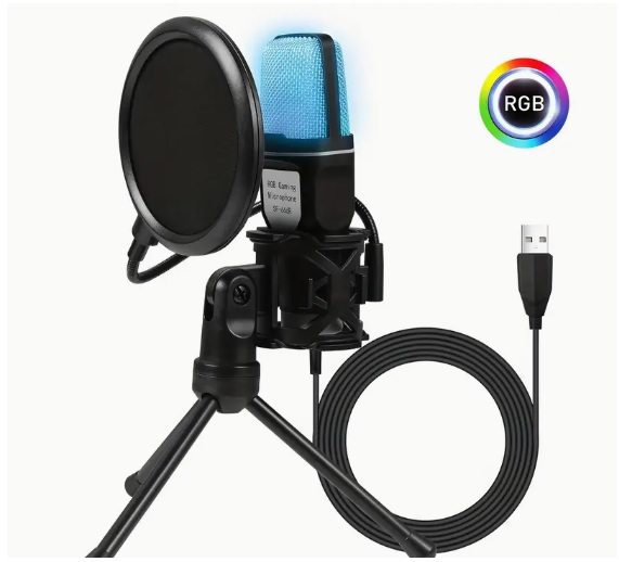 RGB USB Condenser Microphone Cardioid Gaming Mic-image